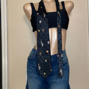 Looney tunes men neck tie character VTG  90s y2k business casual heritage plaid